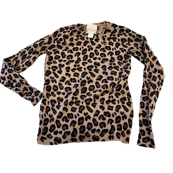 Cynthia Rowley XS Leopard Animal Print Sweater 100% 2-Ply Cashmere Brown Soft - Picture 1 of 9